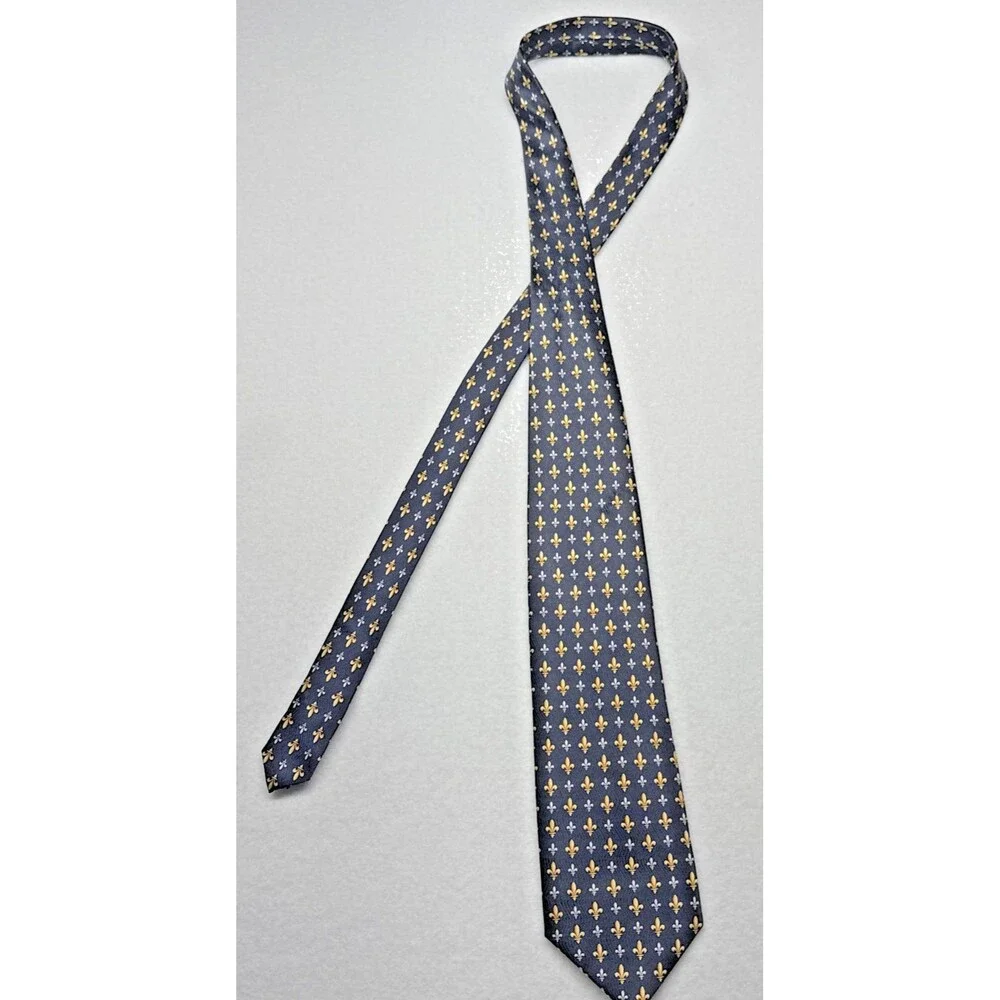 Roger L Paris 100% Silk Tie Black Gold Fleur De Lis Made in France Necktie